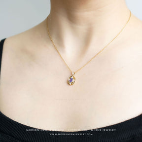 Oval Purple Sapphire Bezel Set In Yellow Diamonds | Saratti