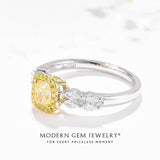 Natural Cushion Cut Fancy Yellow Diamond Ring 