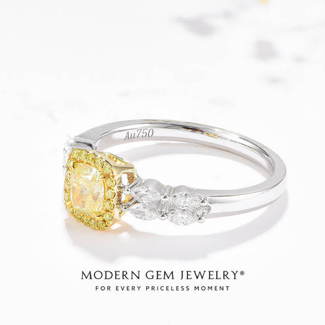 Natural Cushion Cut Fancy Yellow Diamond Ring 