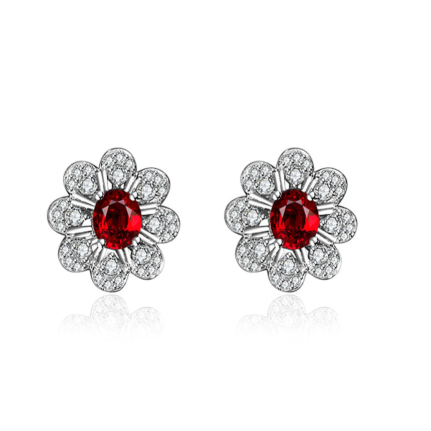 Natural Ruby Earrings In Floral Design with Diamonds | Saratti