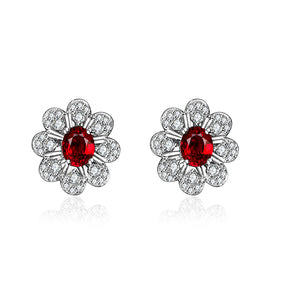 Natural Ruby Earrings In Floral Design with Diamonds | Saratti