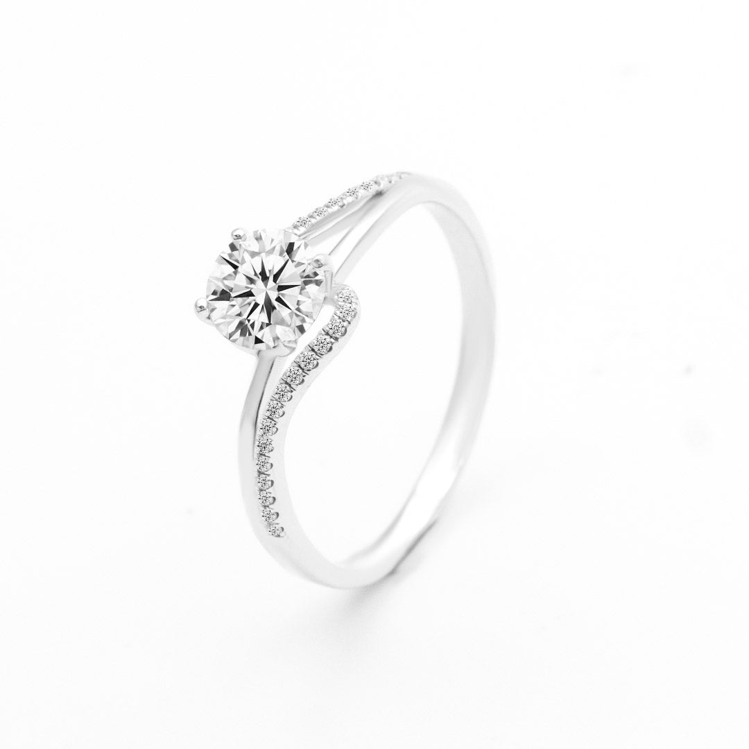 NERA Split Shank Diamond Ring in White Gold | Modern Gem Jewelry | Saratti