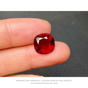 Ruby Gemstone | Pigeon Blood Red Cushion Cut | GRS Certified 6 carats | Modern Gem Jewelry