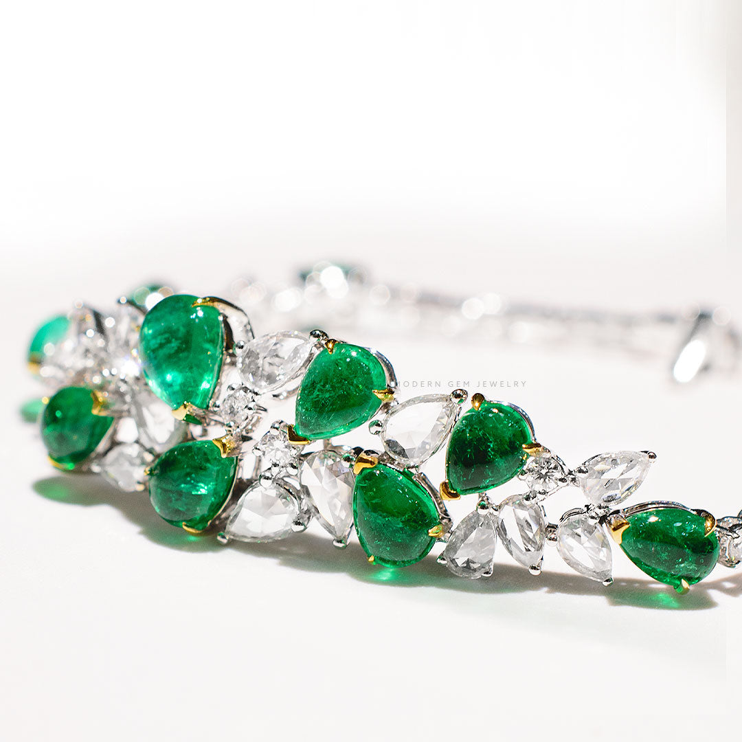 Emerald Bracelet with Diamonds in 18K White Gold | High Emerald Bracelet | Modern Gem Jewelry