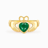 Claddagh Rings For Men with Heart Shape Natural Emerald in Yellow Gold | Modern Gem Jewelry | Saratti