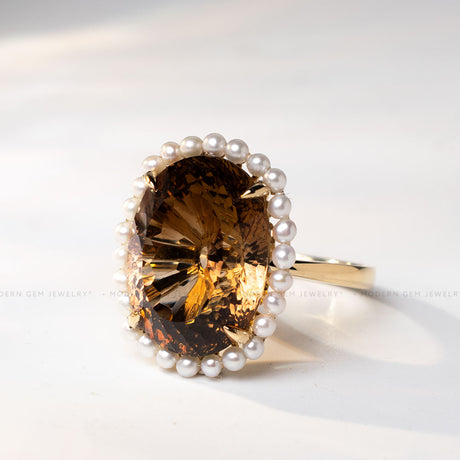 Brazilian imperial topaz and natural pearl ring 