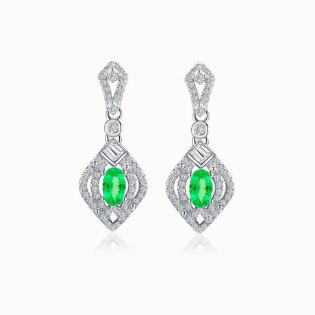 Lime Green Tsavorite Earrings in 18K White Gold | Modern Gem Jewelry