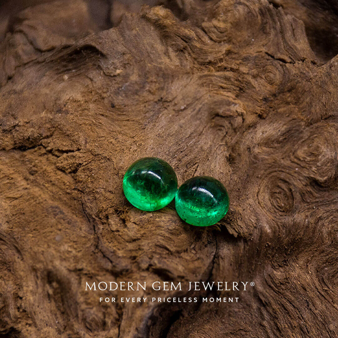 Green Oval Emerald cabochon stones | Modern Gem Jewelry