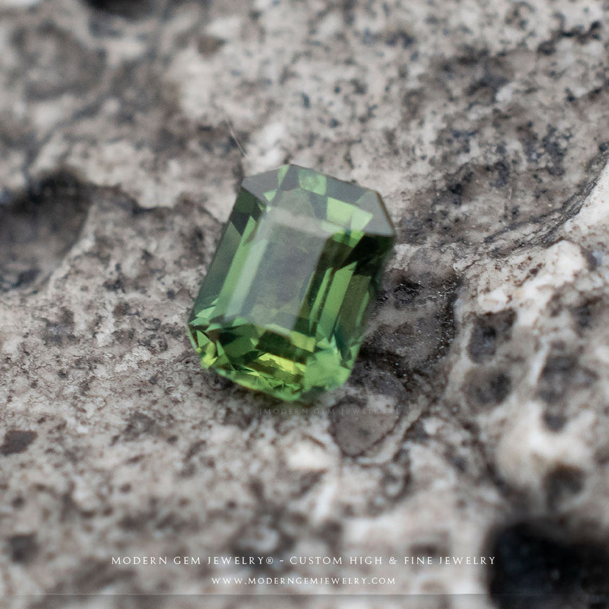 Green Sapphire Gemstone | Emerald Cut Green|  0.50 Carat Heated | Custom Jewelry | Modern Gem Jewelry