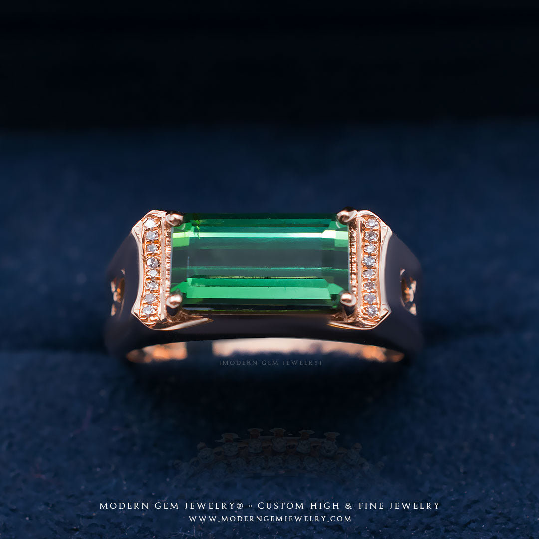 Green Tourmaline Engagement Ring Diamonds In Rose Gold Modern