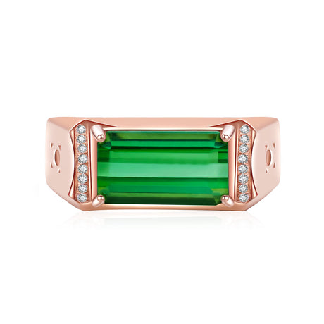 Green Tourmaline Engagement Ring & Diamonds In Rose Gold | Custom Rings | Modern Gem Jewelry | Saratti