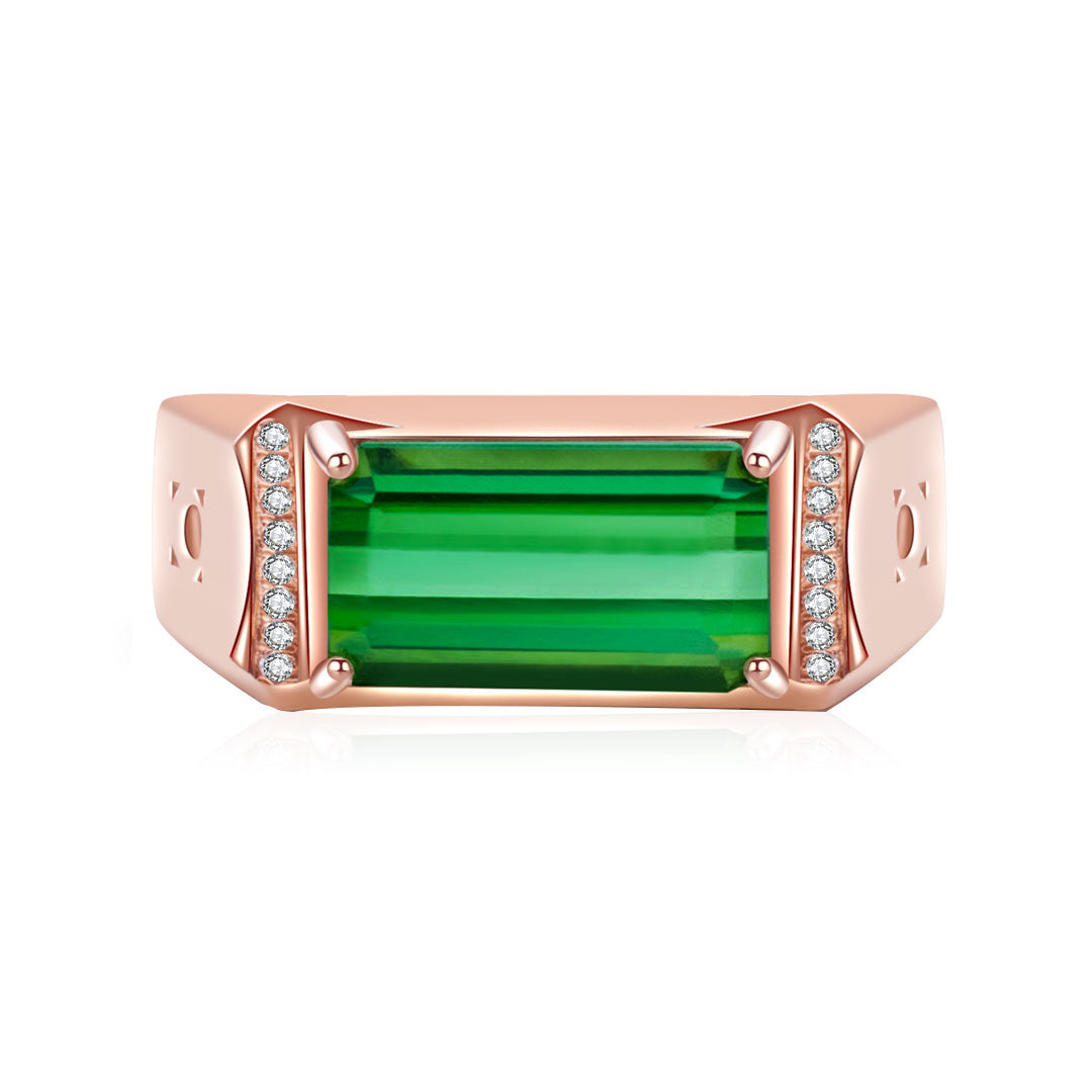 Green Tourmaline Engagement Ring & Diamonds In Rose Gold | Custom Rings | Modern Gem Jewelry | Saratti