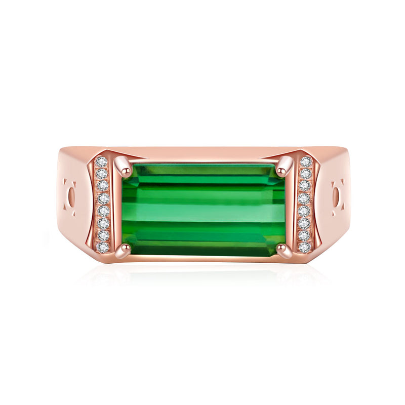 Emerald Cut Green Tourmaline Engagement Ring with Diamond Accent Stones | Saratti