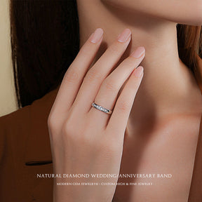 Channel Set Wedding Band in White Gold on Female Finger | Modern Gem Jewelry | Saratti 