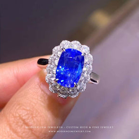 Halo Design Natural Sapphire Natural Diamonds Accent Ring - Modern Gem Jewelry