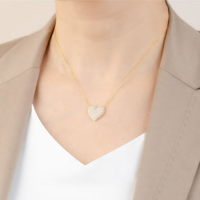 Yellow Gold Necklace with Pavé Diamonds Love Pendant | Saratti