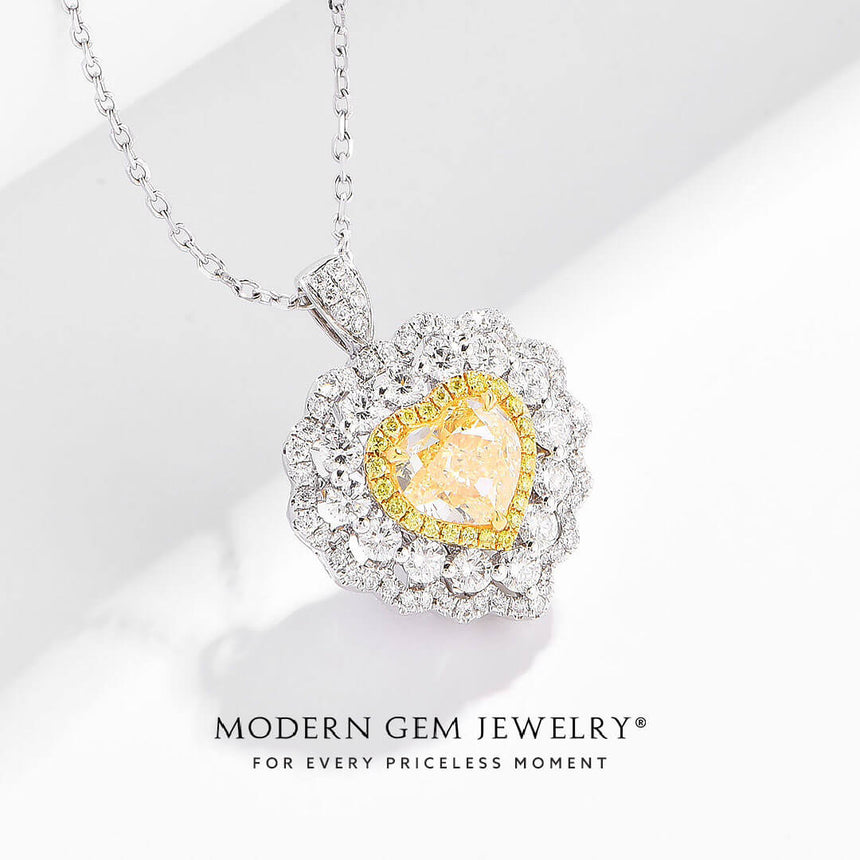 18K Natural Colorless and Fancy Yellow Diamond Pendant 