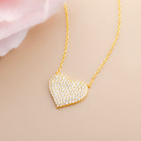 Pavé Diamonds Love Pendant Necklace in Yellow Gold | Saratti