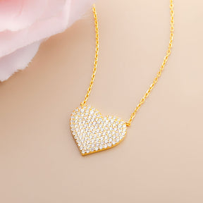 Pavé Diamonds Love Pendant Necklace in Yellow Gold | Saratti