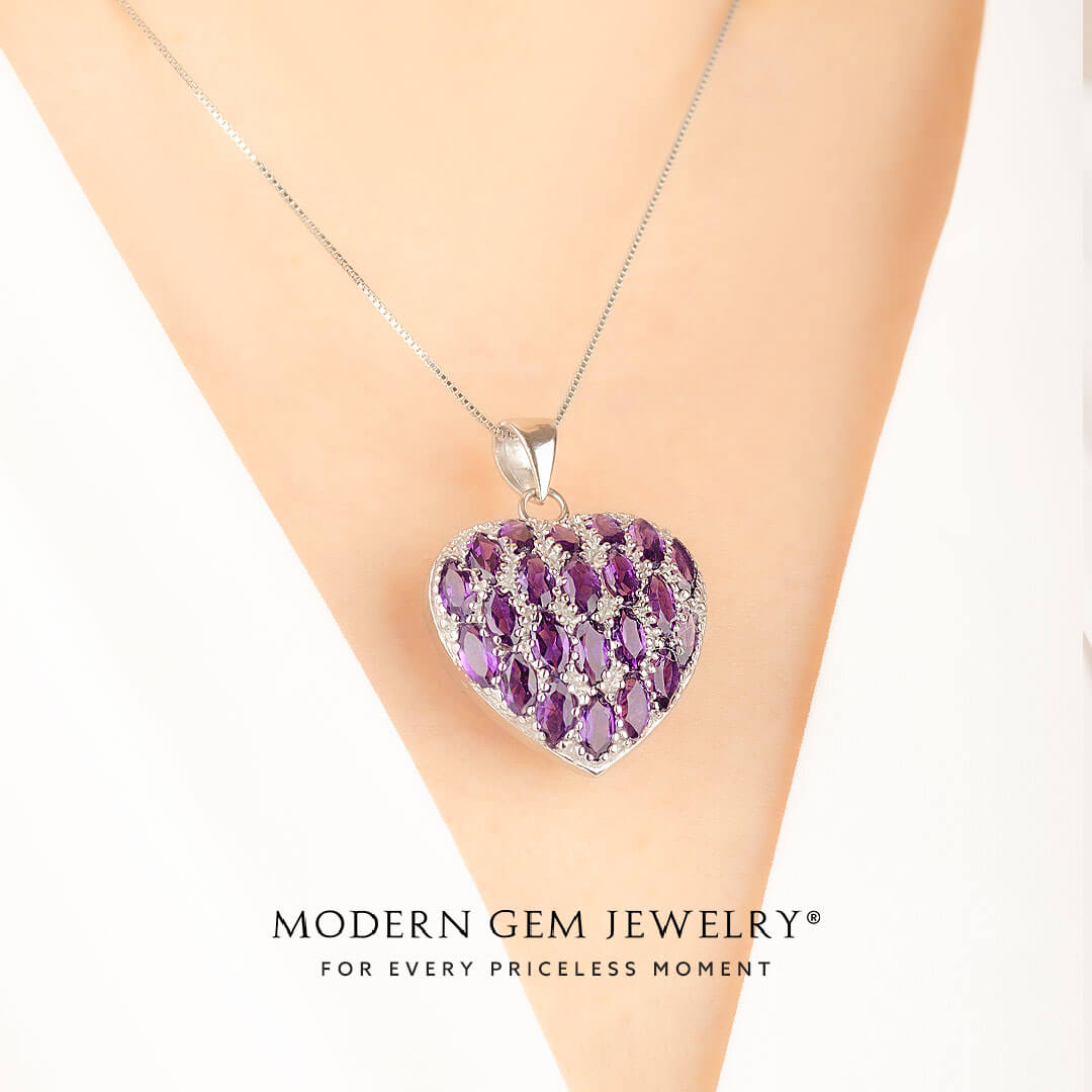 18K White Gold Purple Gemstone Necklace with Natural Amethyst | Saratti