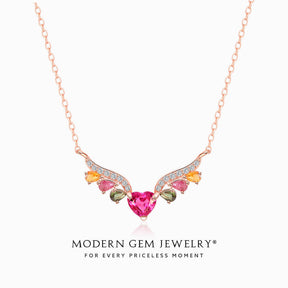Pink Heart Necklace with Tourmaline in 18K Rose Gold | Modern Gem Jewelry