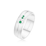 Bezel Set Natural Emerald Three Stone Band 