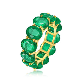 Oval Emerald Band Ring in Yellow Gold | Custom Emerald High Jewelry Ring | Modern Gem Jewelry