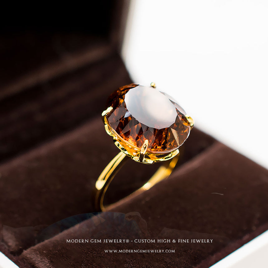 Oval Imperial Topaz Yellow Gold Engagement Ring - Modern Gem Jewelry  Saratti