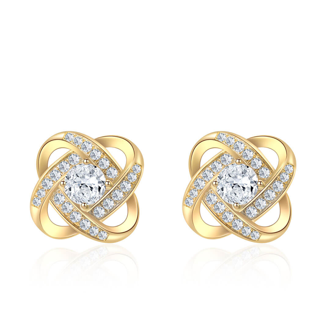 Infinity Earrings with Diamonds in 18K Yellow Gold | Custom Earrings| Modern Gem Jewelry