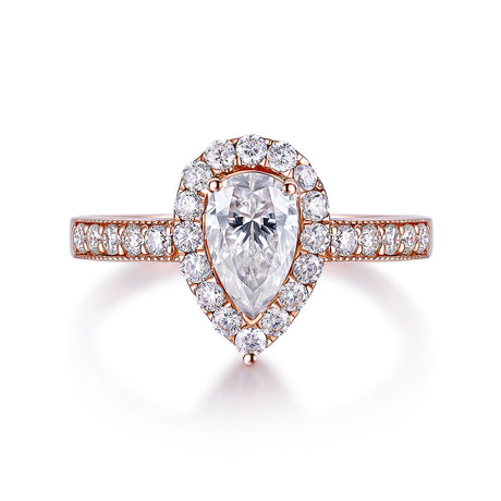 Prong Set Pear Cut Lab Diamond Pave Engagement Ring 