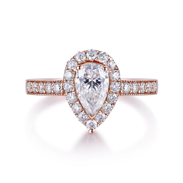 Prong Set Pear Cut Lab Diamond Pave Engagement Ring 