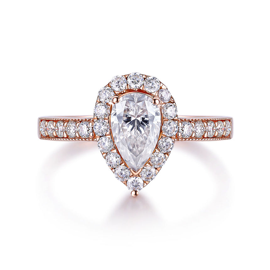 Prong Set Pear Cut Lab Diamond Pave Engagement Ring 