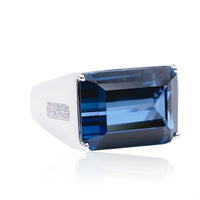 Mens Topaz Ring in White Gold with Diamonds