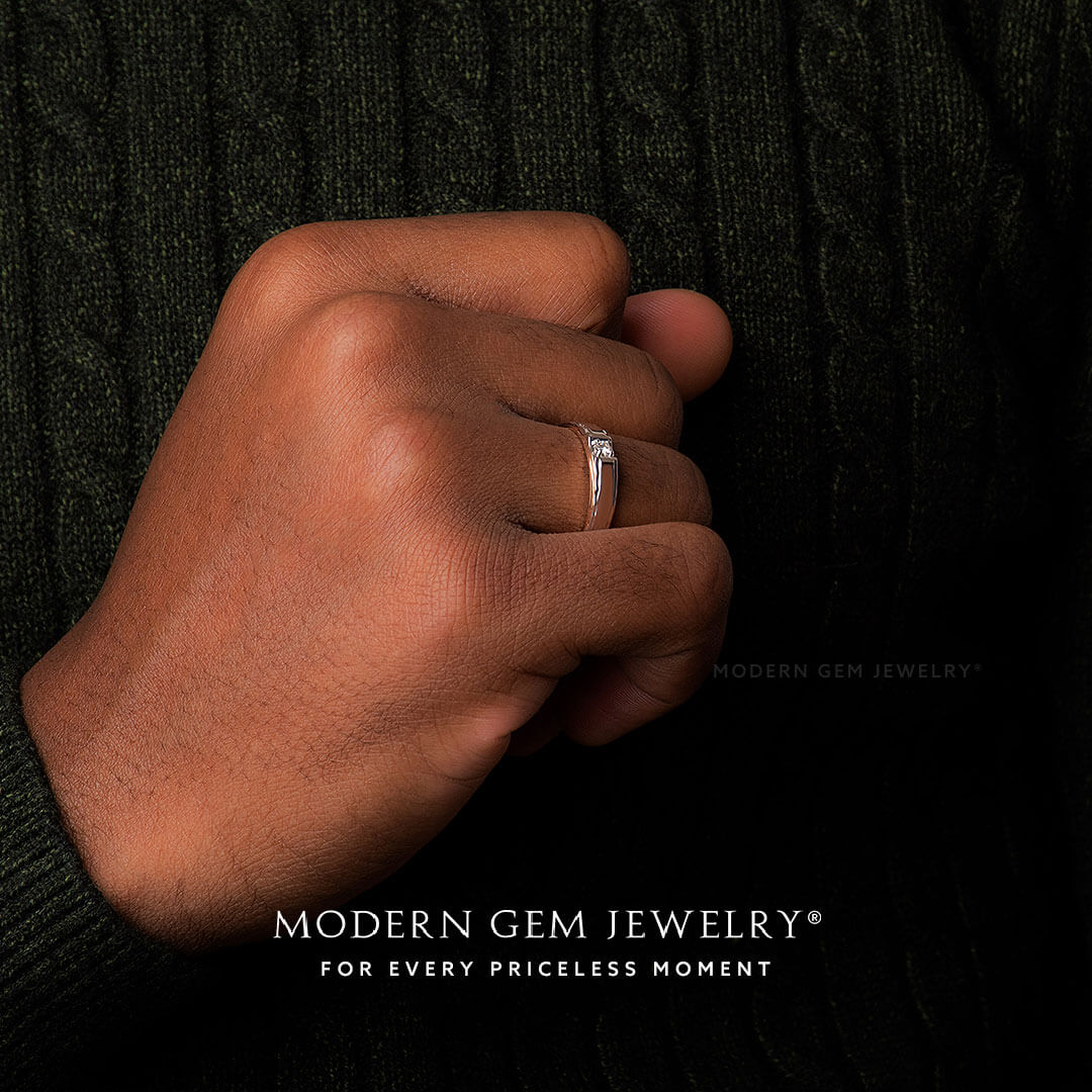 Classic Two Tone Mens Wedding Band in 18K White Rose Gold | Modern Gem Jewelry | Saratti