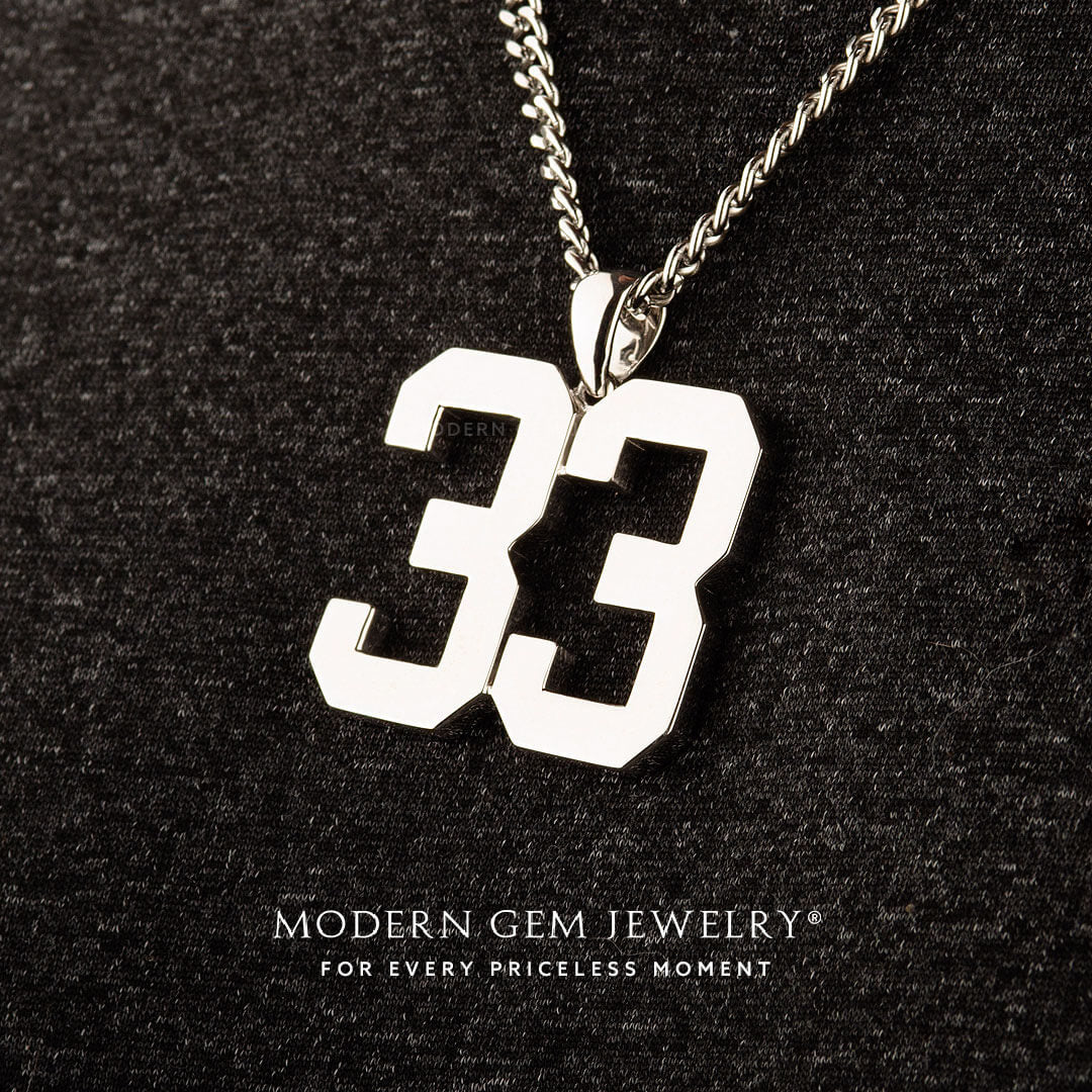 Baseball Necklace Number Pendant in 18K White Gold | Modern Gem Jewelry
