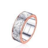 Two Tone Mens Wedding Band Rose and White Gold | Custom Men Wedding Ring | Modern Gem Jewelry