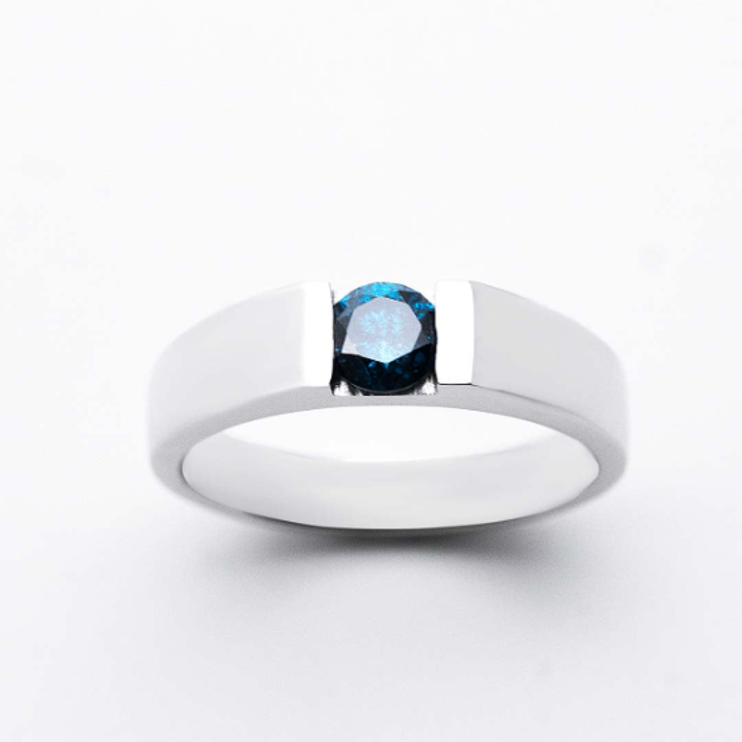 Blue Mens Wedding Band In White Gold| Custom Men Ring | Modern Gem Jewelry | Saratti 