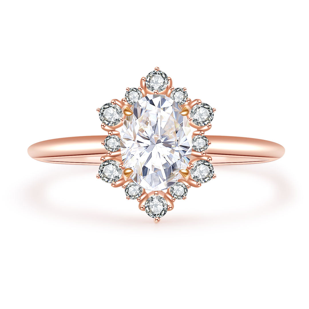 Oval Moissanite Engagement Ring In Rose Gold | Custom Rings | Modern Gem Jewelry