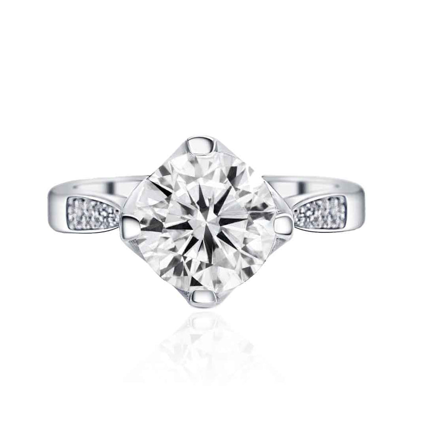 Cece Vintage Inspired Round Moissanite Ring in White Gold | Modern Gem Jewelry | Saratti