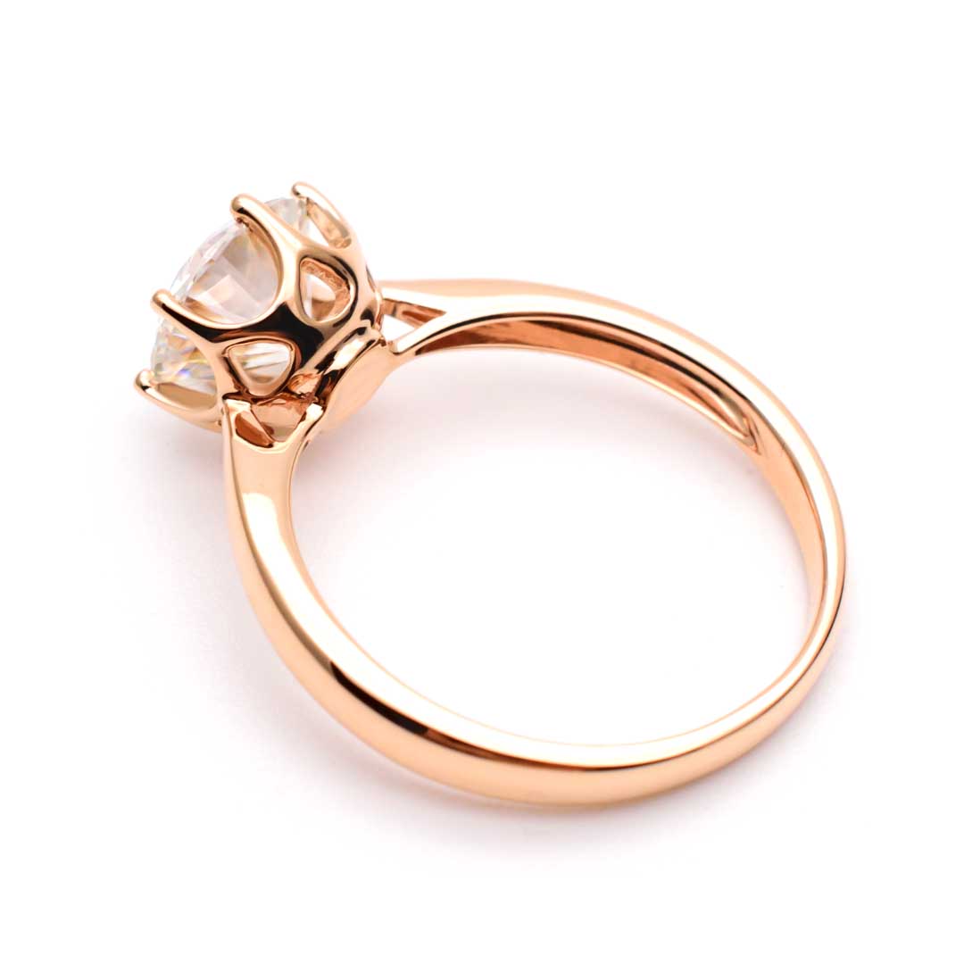 Incredible ROSIE Rose Gold Moissanite Ring Six Prongs | Modern Gem Jewelry | Saratti