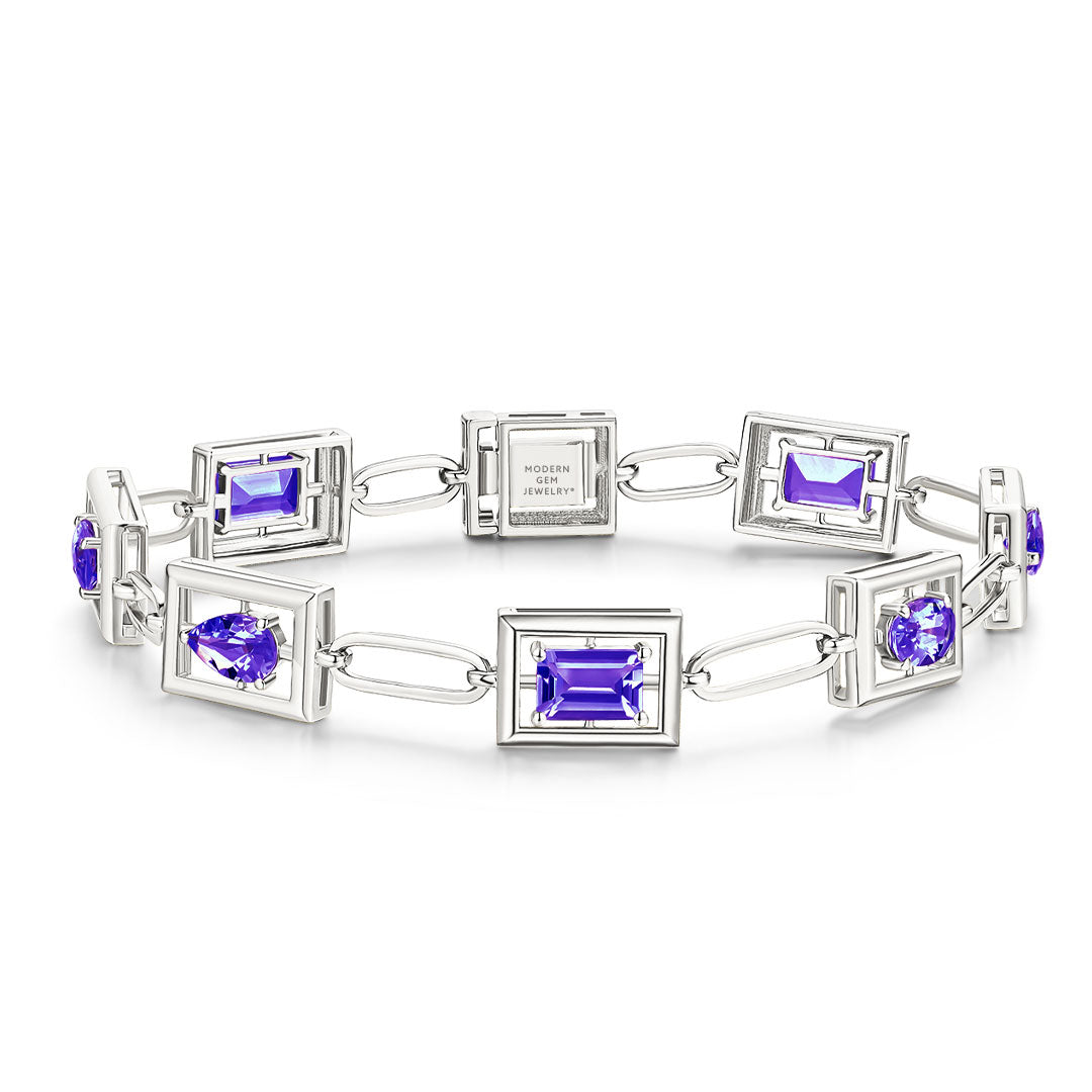 Amethyst Bracelet In 18K White Gold | Custom Rings| Modern Gem Jewelry