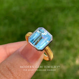 Aquamarine Engagment Ring in Bezel Set | Modern Gem Jewelry | Saratti