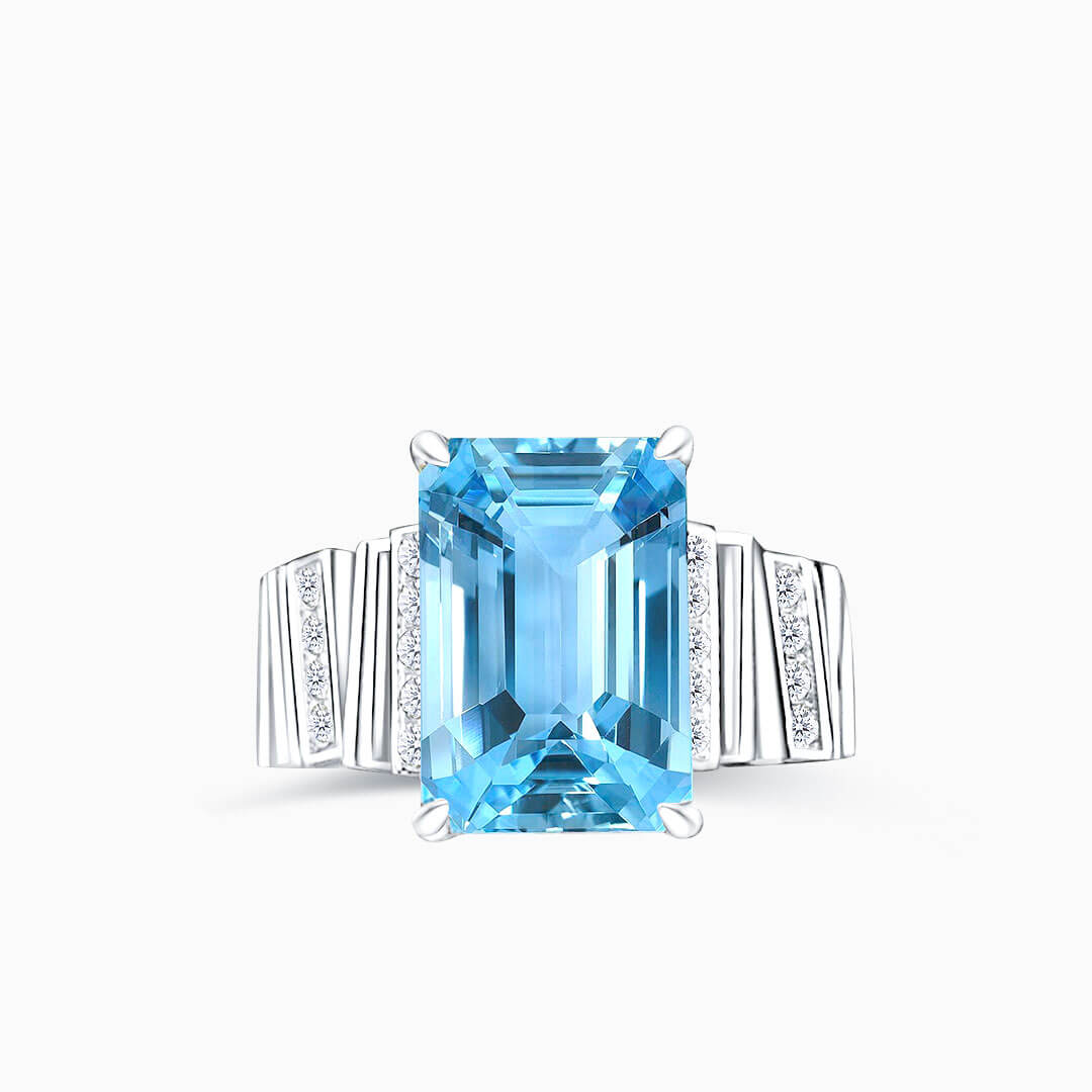 Aquamarine Cocktail Ring in 18K White Gold | Modern Gem Jewelry | Saratti 
