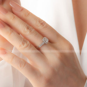 0.5 carat Diamond Halo Ring in 18K White Gold | Custom Engagement Rings | Modern Gem Jewelry