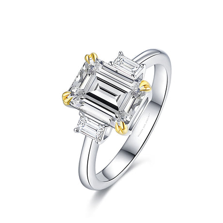 White Gold Three Stone Emerald Cut Diamond Engagement Ring