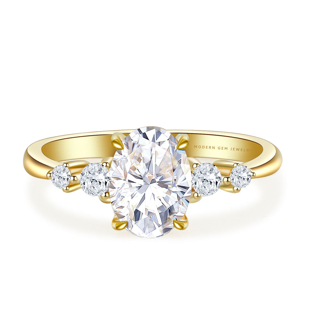 Oval Moissanite Ring In 18K Yellow Gold | Custom Rings| Modern Gem Jewelry