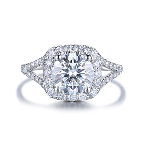 Split Shank Engagement Ring Halo Set In White Gold | Custom Rings| Modern Gem Jewelry