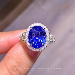 Unheated Natural Sapphire and Diamonds White Gold Ring - Modern Gem Jewelry®
