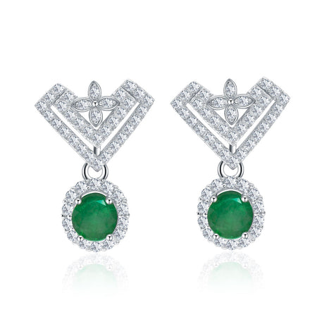 Emerald Drop Earrings 18K White Gold Vintage Emerald Earrings • Modern Gem Jewelry®