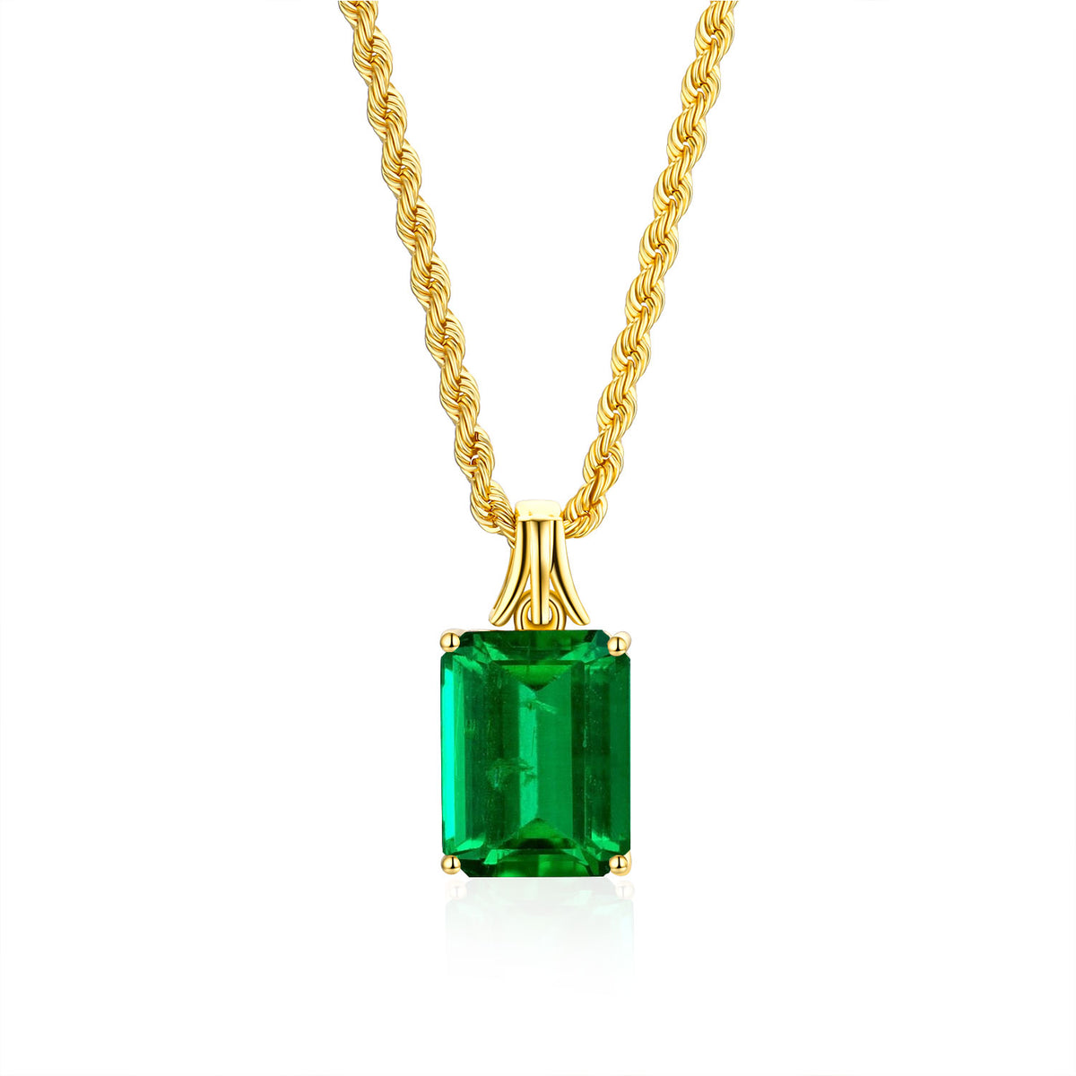 Natural Emerald Minor Oil Zambian Emerald Yellow Gold Necklace - Modern Gem Jewelry